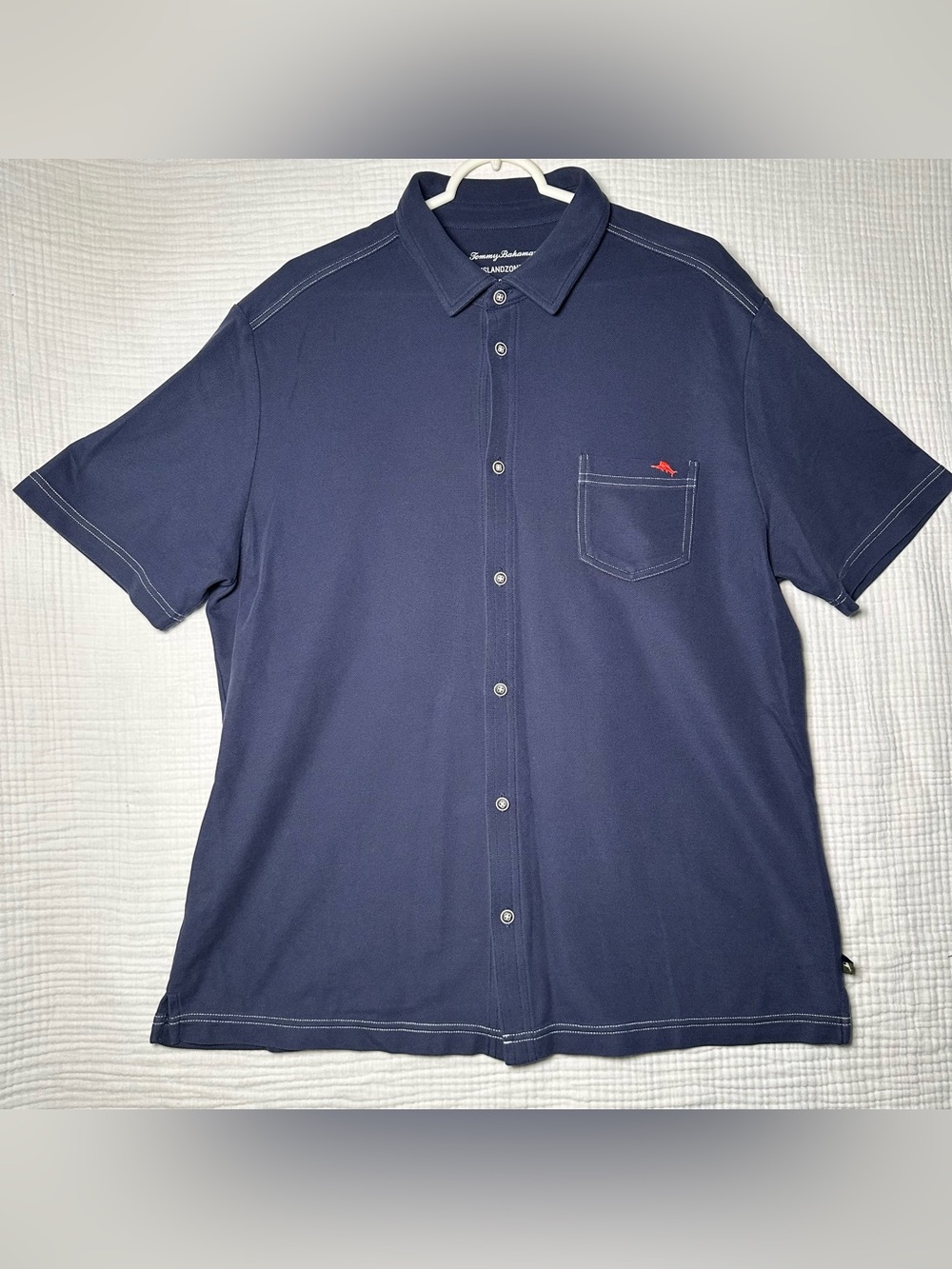 Tommy Bahama Emfielder IslandZone Polo Short Sleeve Camp Shirt XL Blue-Supima